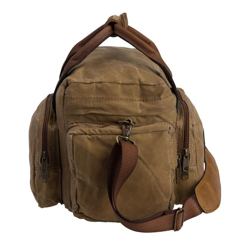 Brown waxed cotton Browning Santa Fe shooting bag with leather trim and brass hardware