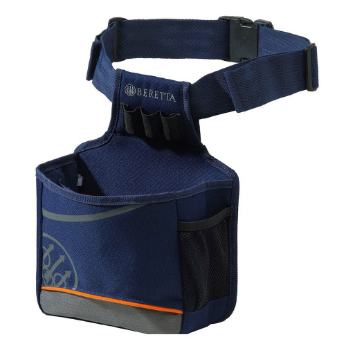Beretta blue shell pouch with adjustable belt, three shell loops, and mesh pocket