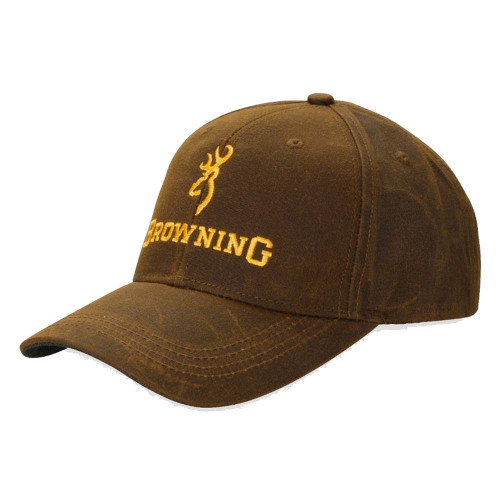 Brown Browning Dura Wax Cap with embroidered logo, angled view