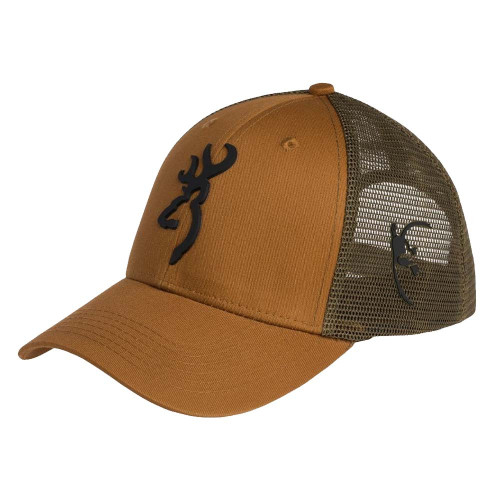Brown Browning mesh back cap with black Buckmark logo on front