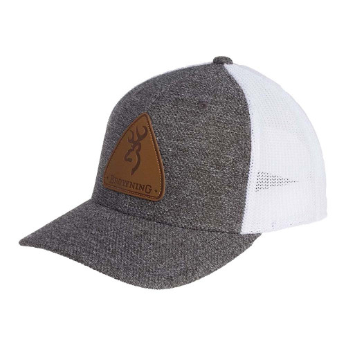 Gray heather Browning mesh back cap with leather patch
