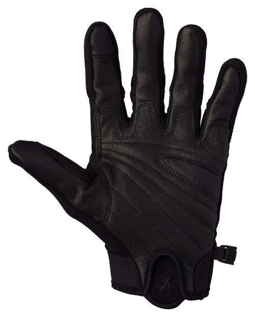 Black Browning Ace shooting glove, leather palm, mesh back, adjustable cuff