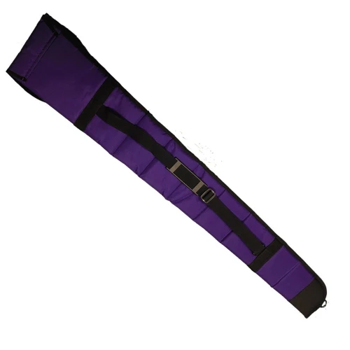 Purple Bob Allen gun sleeve with black straps and buckle, angled view