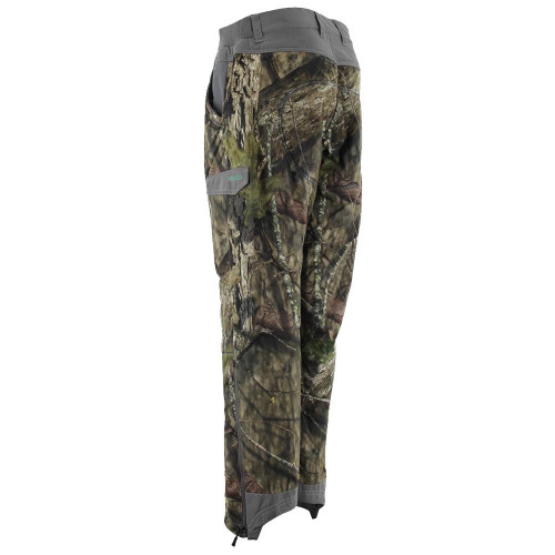 Women's Nomad Harvester pants in Mossy Oak Breakup Country camo with grey accents.