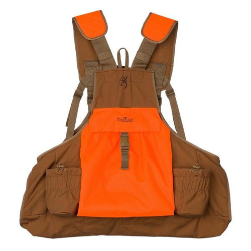 Brown Browning Bird'n Lite Strap Vest 2.0 with orange accents and pockets.
