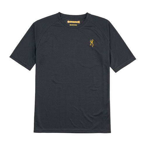 Carbon gray Browning Tech Tee with embroidered Buckmark logo. Short sleeve, mesh fabric.