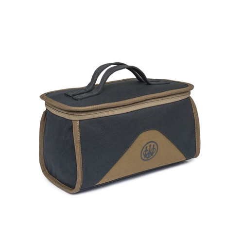 Ebony and otter Beretta cartridge bag, rectangular shape, top handle, logo, durable material.