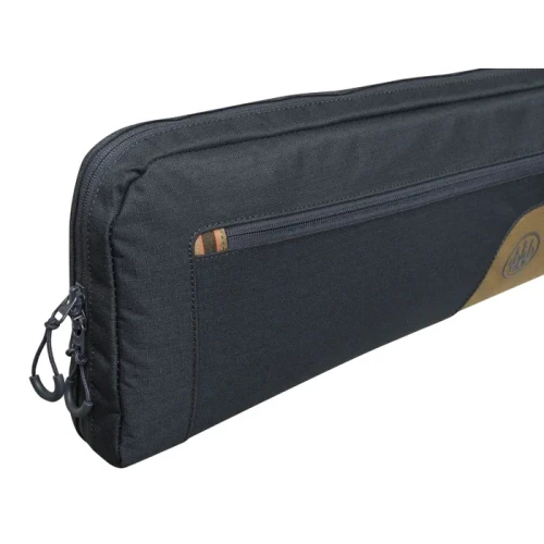 Black and tan gun case, polyester material, zippered, Beretta logo, angled perspective.