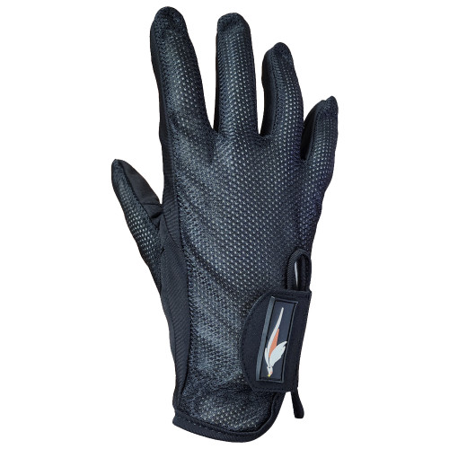 Black Nica Summer Shooting Glove, mesh back, synthetic leather palm, angled view, Velcro strap.