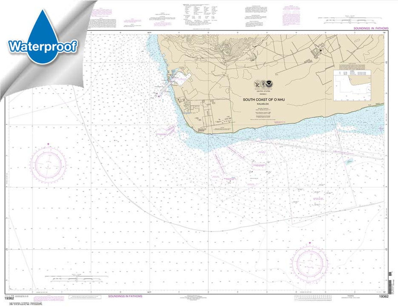 Waterproof NOAA Chart 19362: South Coast of O'ahu Kalaeloa