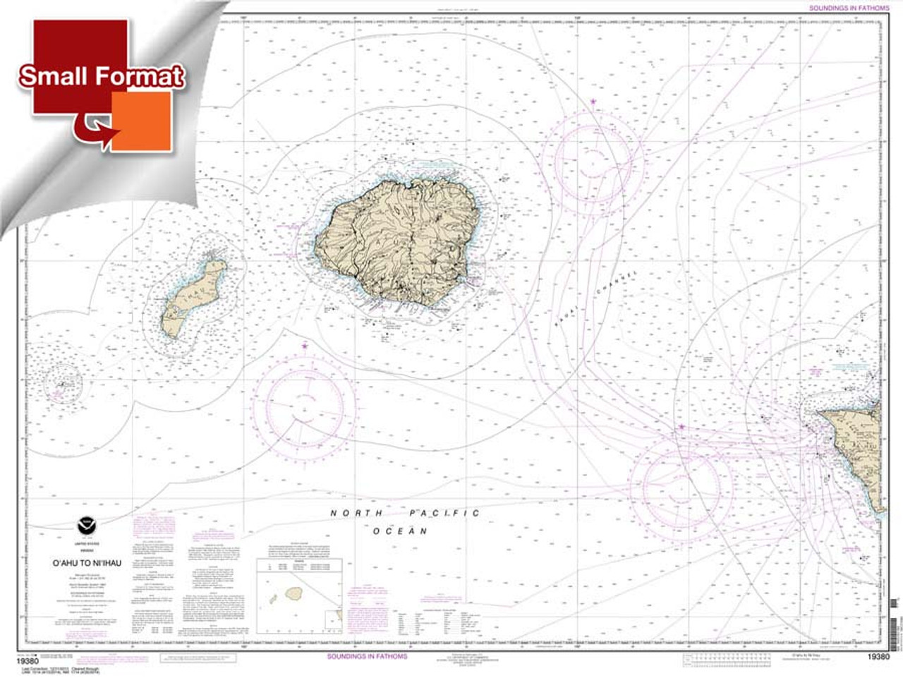 Small Format NOAA Chart 19380: O'ahu to Ni'ihau