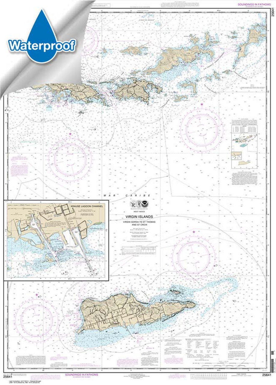 Waterproof NOAA Chart 25641: Virgin Islands-Virgin Gorda to St. Thomas and St. Croix;Krause Lagoon Channel