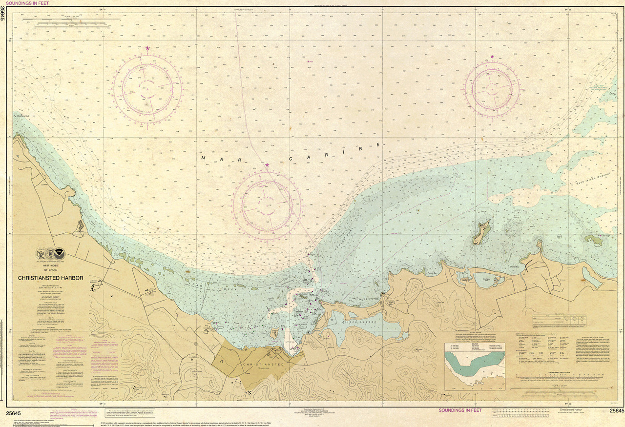 ANTIQUED NOAA Chart 25645: Christiansted Harbor