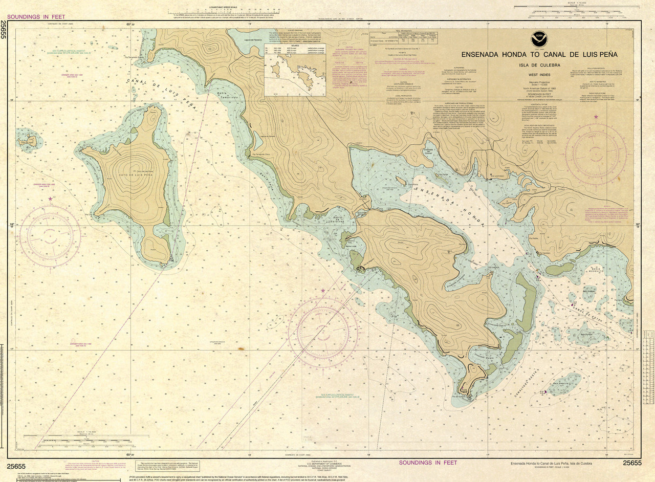 ANTIQUED NOAA Chart 25655: Ensenada Honda to Canal de Luis Pena