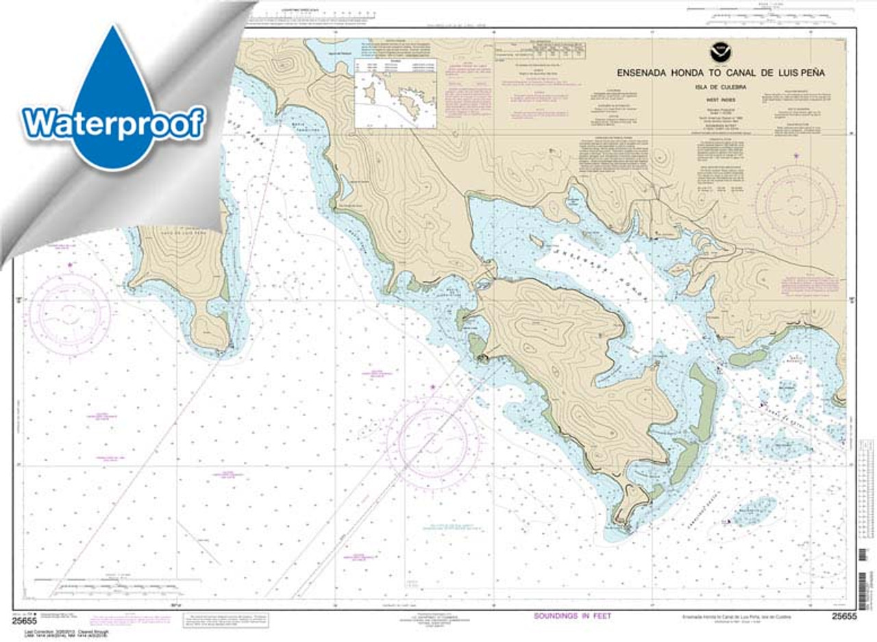 Waterproof NOAA Chart 25655: Ensenada Honda to Canal de Luis Pena