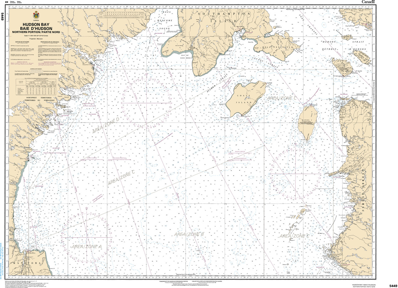 CHS Chart 5449: Hudson Bay Baie d'Hudson, Northern Portion/Partie nord