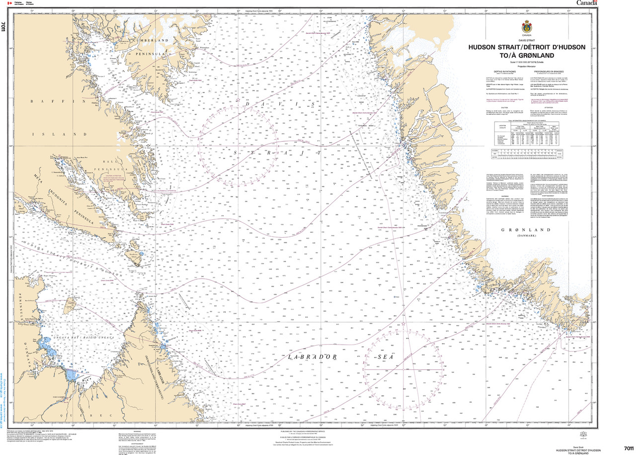 CHS Chart 7011: Hudson Strait/DÃ©troit D'Hudson to/Ã  Groenland