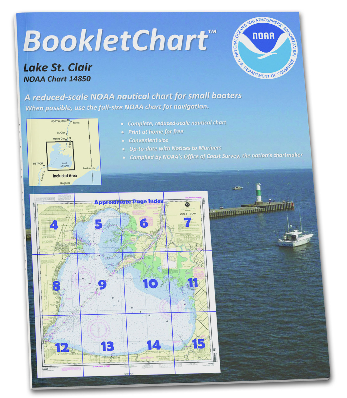 NOAA BookletChart 14850: Lake St. Clair, Handy 8.5" x 11" Size. Paper Chart Book Designed for use Aboard Small Craft