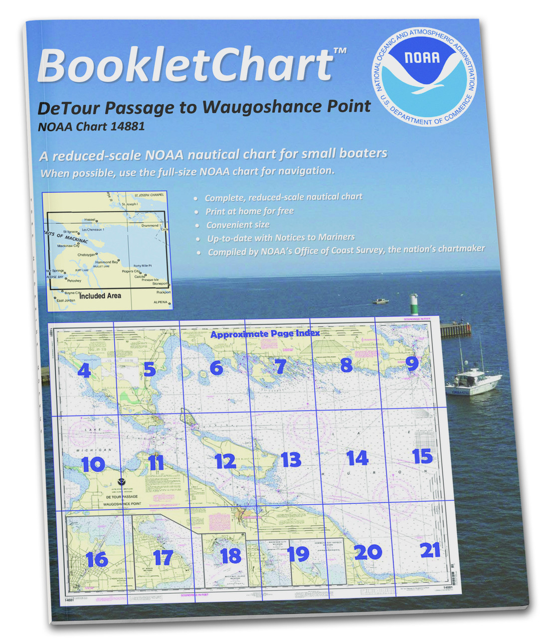 HISTORICAL NOAA BookletChart 14881: Detour Passage to Waugoshance Pt;Hammond Bay Harbor;Mackinac Island;C.