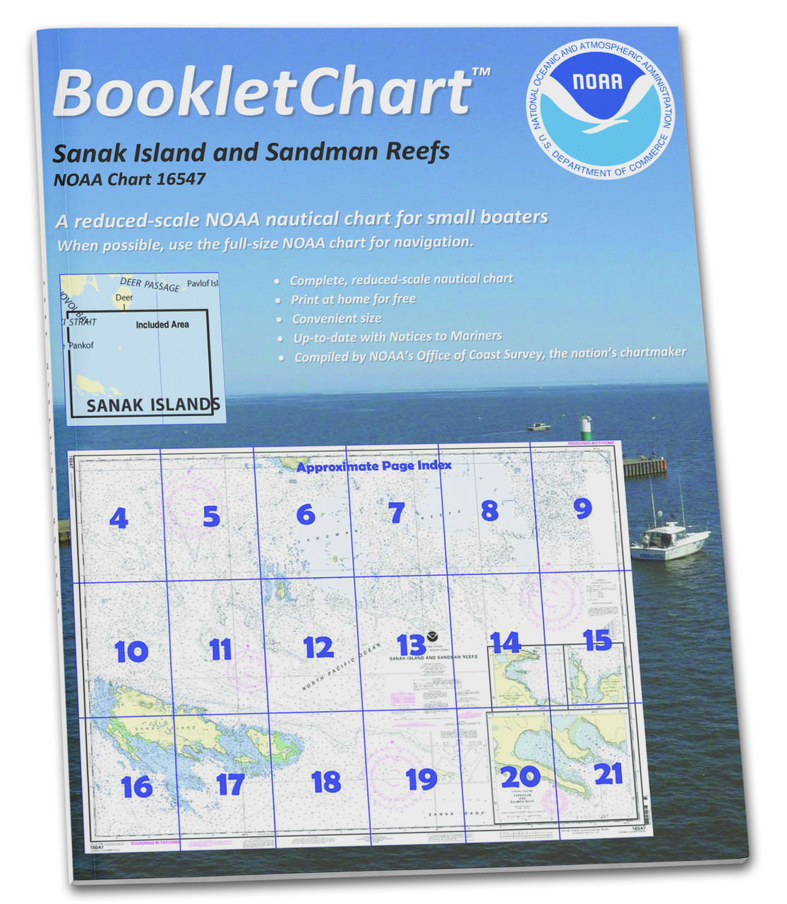 HISTORICAL NOAA Booklet Chart 16547: Sanak Island and Sandman Reefs;Northeast Harbor;Peterson and Salmon, etc.