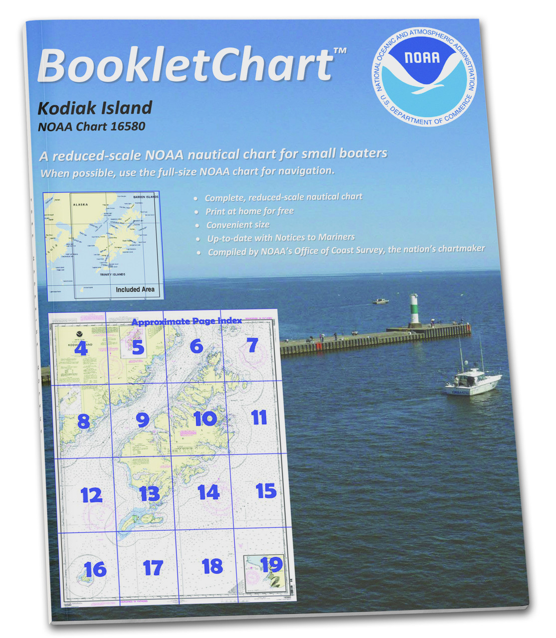 NOAA BookletChart 16580: Kodiak Island;Southwest Anchorage: Chirikof Island, Handy 8.5" x 11" Size. Paper Chart Book Designed for use Aboard Small Craft