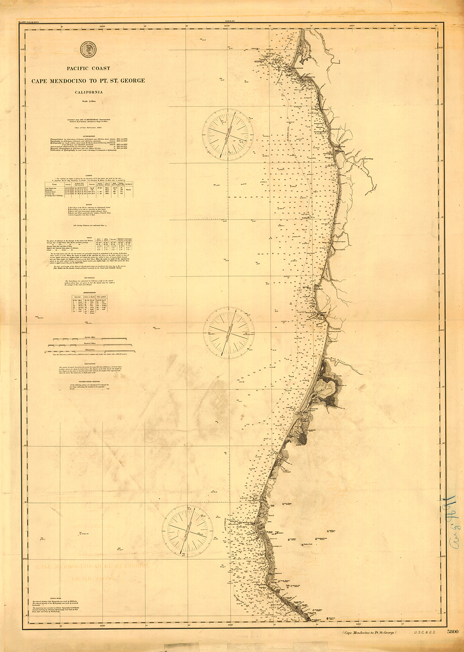 Historical Chart: Cape Mendocino to Point St. George 1891 (36 x 50 inches)