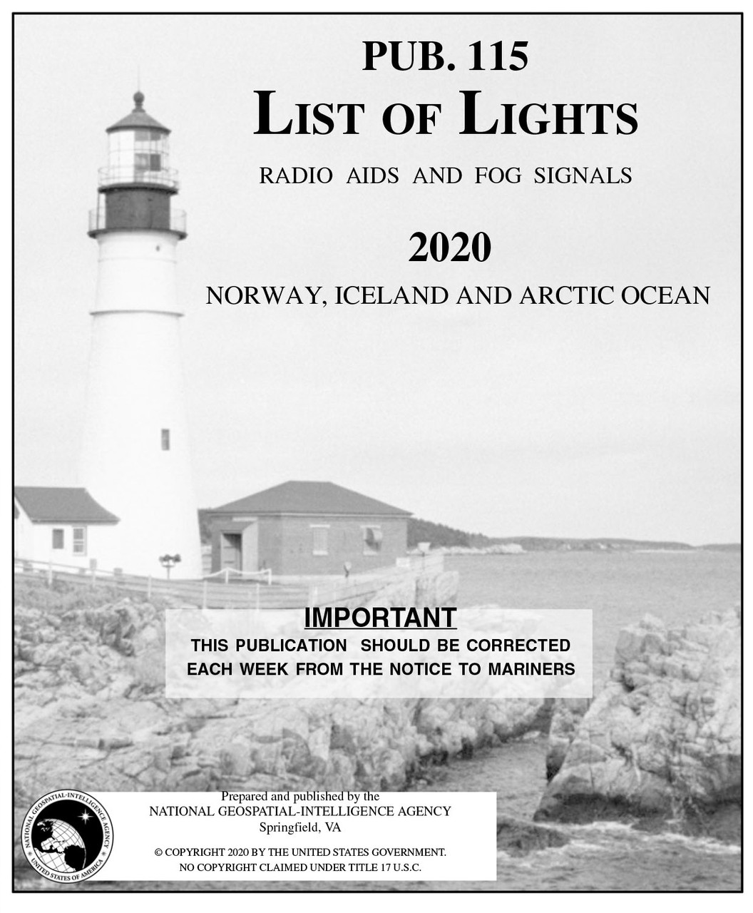 Pub 115 List of Lights: Norway, Iceland, and Arctic Ocean (CURRENT EDITION)