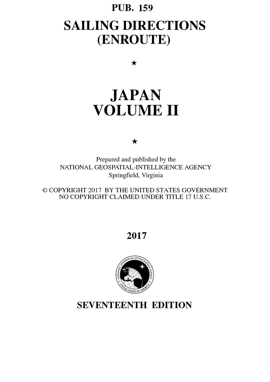PUB 159 Sailing Directions Enroute: Japan Vol 2 (CURRENT EDITION)
