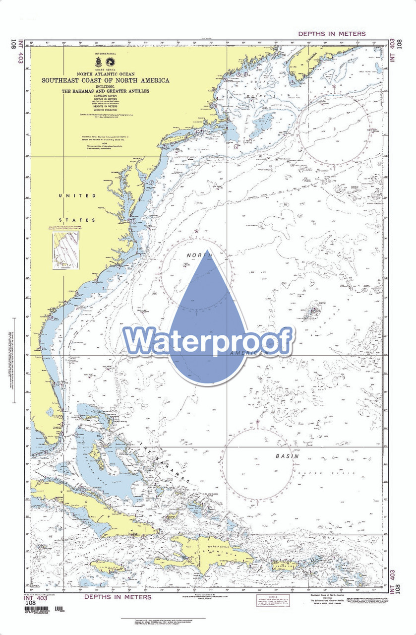 Waterproof NGA Chart 108: Southeast Cst. N. Amer. Incl. Bahamas