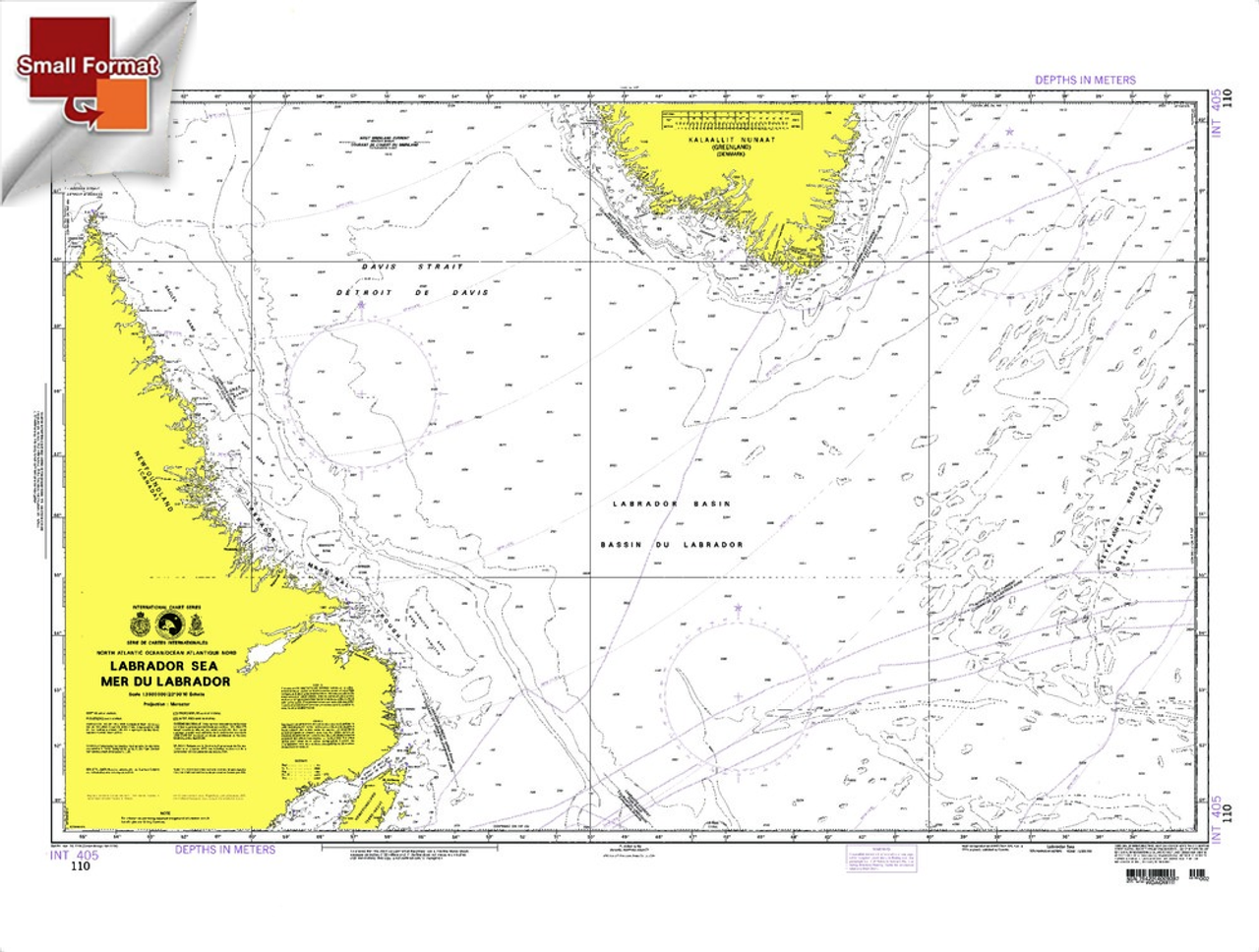 NGA Chart 110: Labrador Sea, Approx. Size 21" x 29" (SMALL FORMAT WATERPROOF)