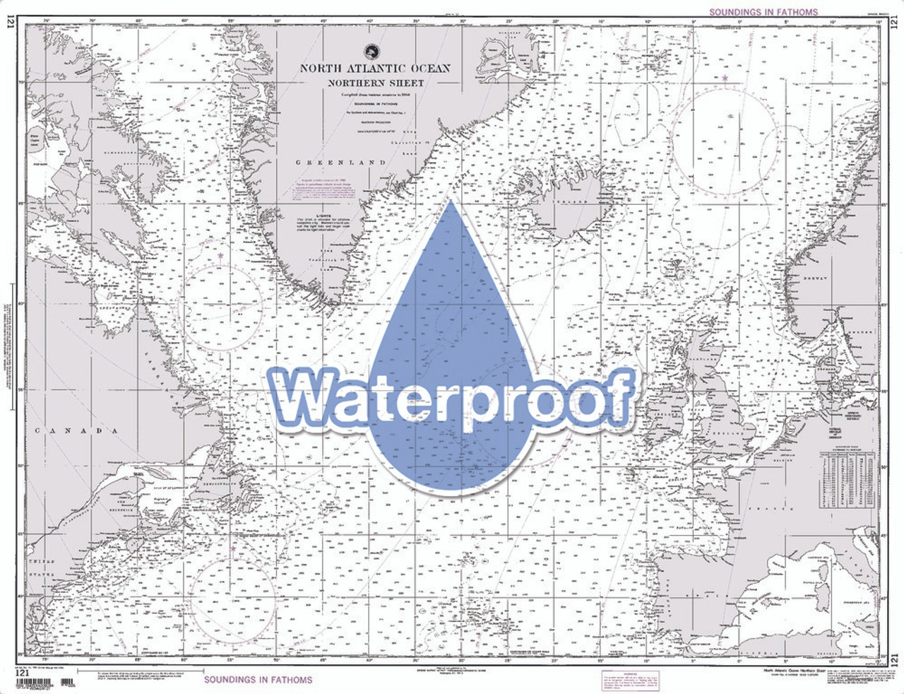 Waterproof NGA Chart 121: North Atlantic Ocean Northern Sheet