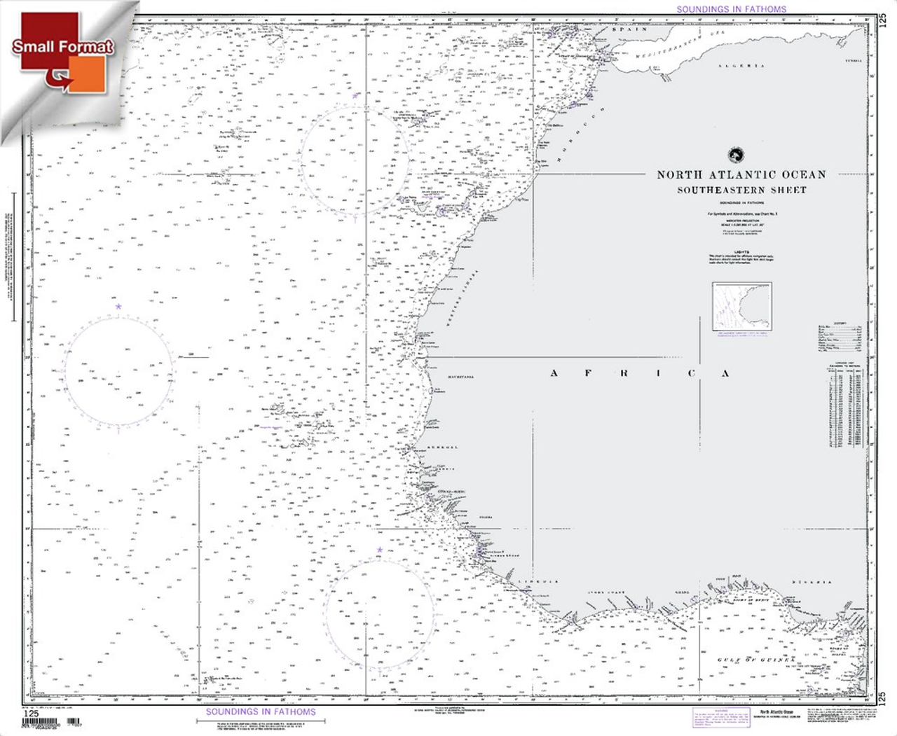 NGA Chart 125: North Atlantic Ocean Southeastern Sheet, Approx. Size 21" x 26" (SMALL FORMAT WATERPROOF)