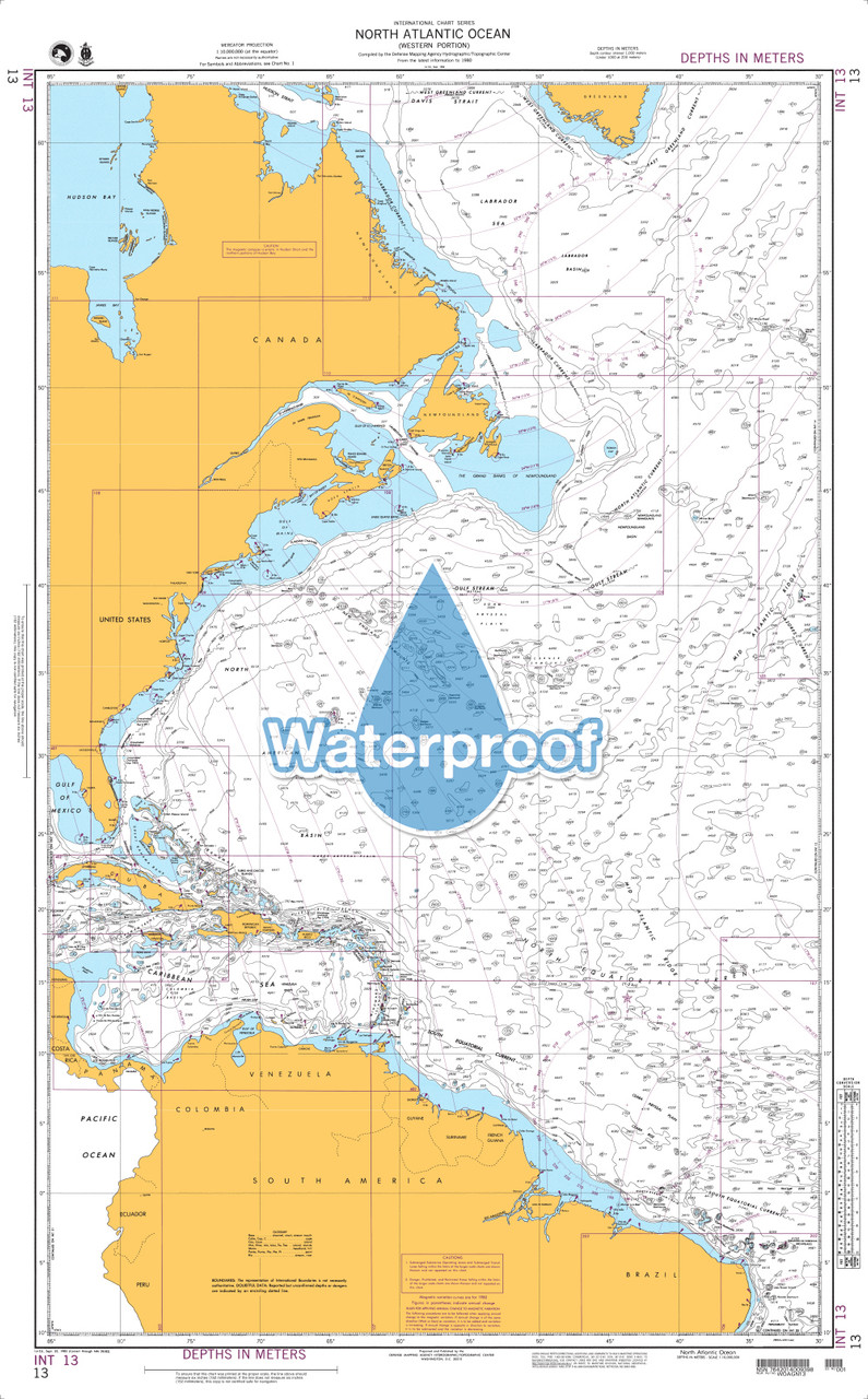 Waterproof NGA Chart 13: North Atlantic Ocean - Western Portion