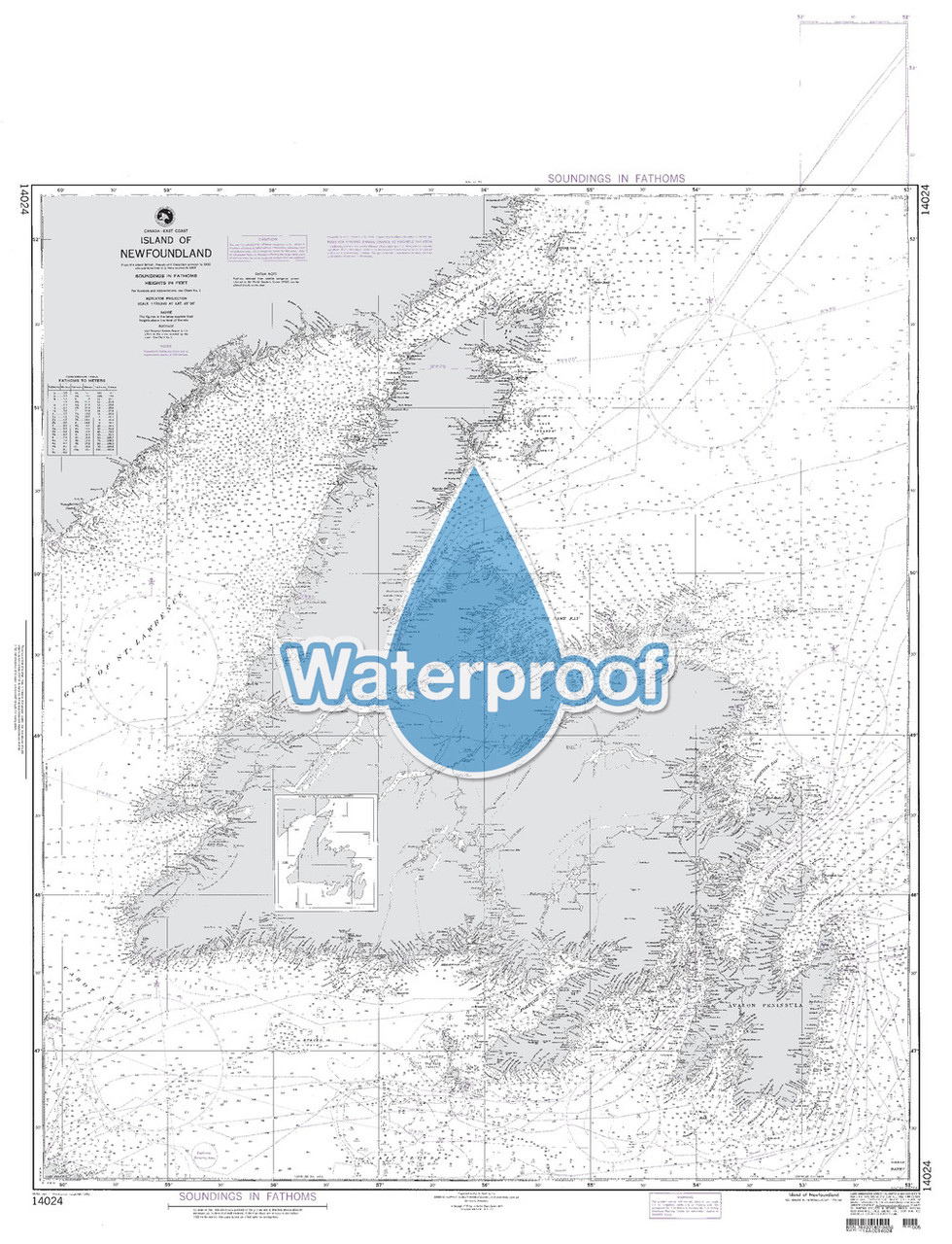 Waterproof NGA Chart 14024: Island of Newfoundland