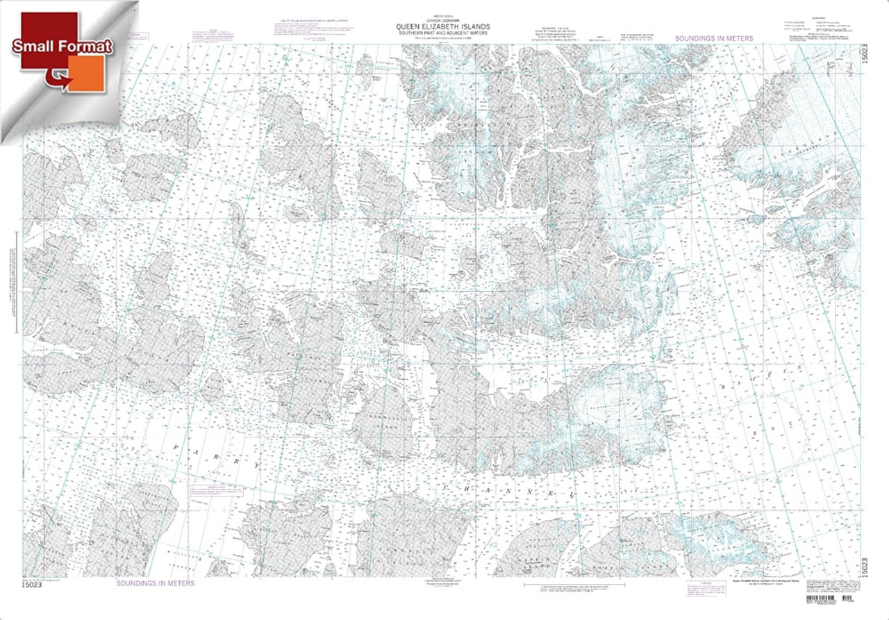 NGA Chart 15023: Queen Elizabeth Islands-Southern Part, Approx. Size 21" x 30" (SMALL FORMAT WATERPROOF)