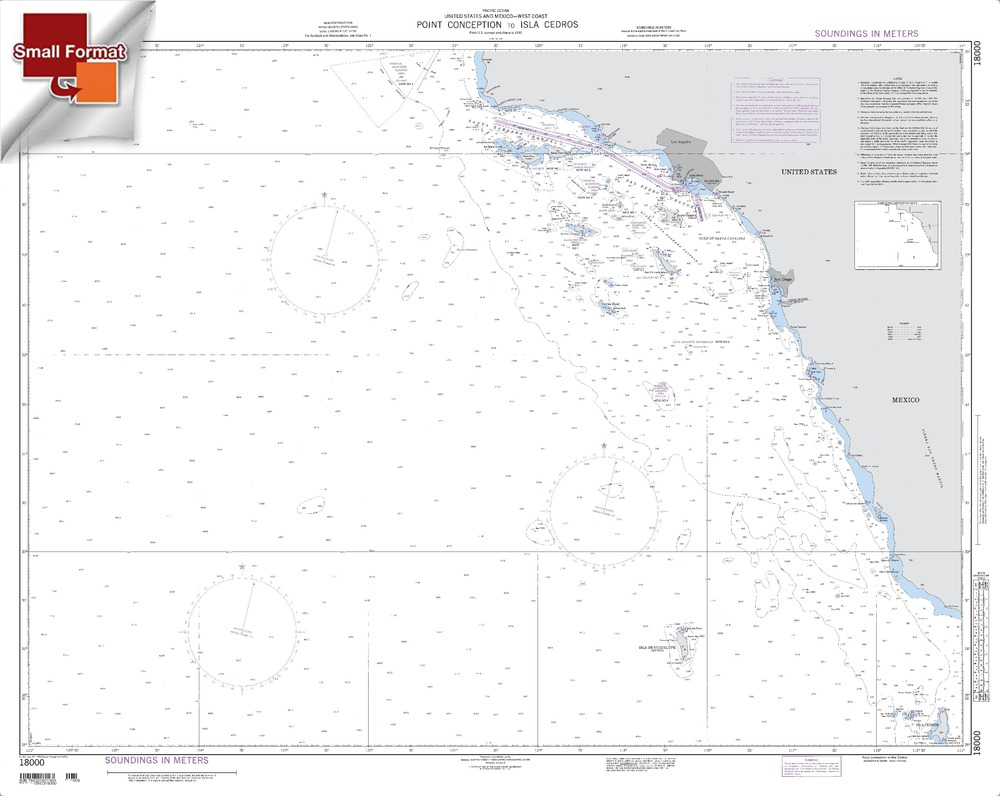 NGA Chart 18000: Point Conception To Isla Cedros, Approx. Size 21" x 27" (SMALL FORMAT WATERPROOF)