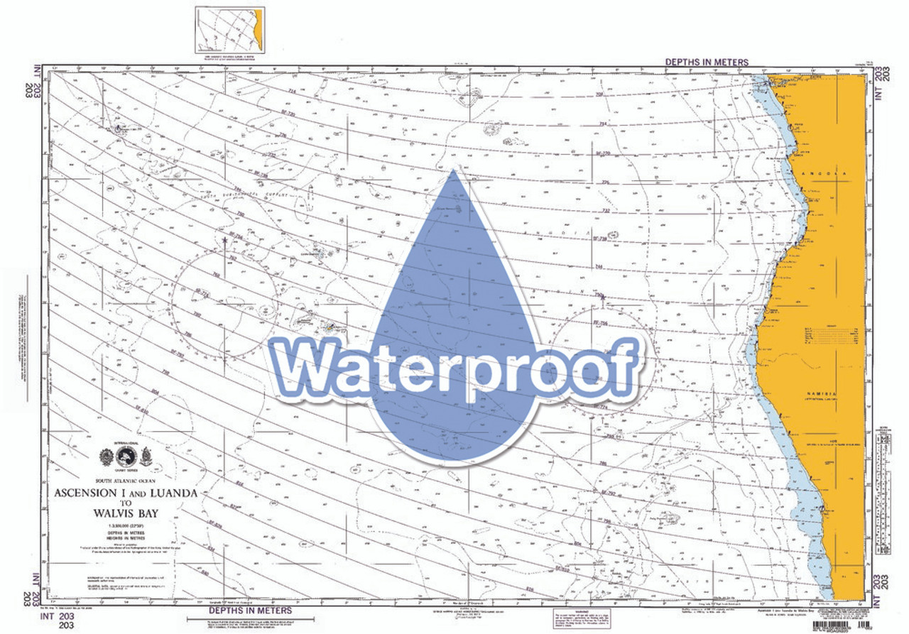 Waterproof NGA Chart 203: Ascension Island and Luanda to Walvis Bay
