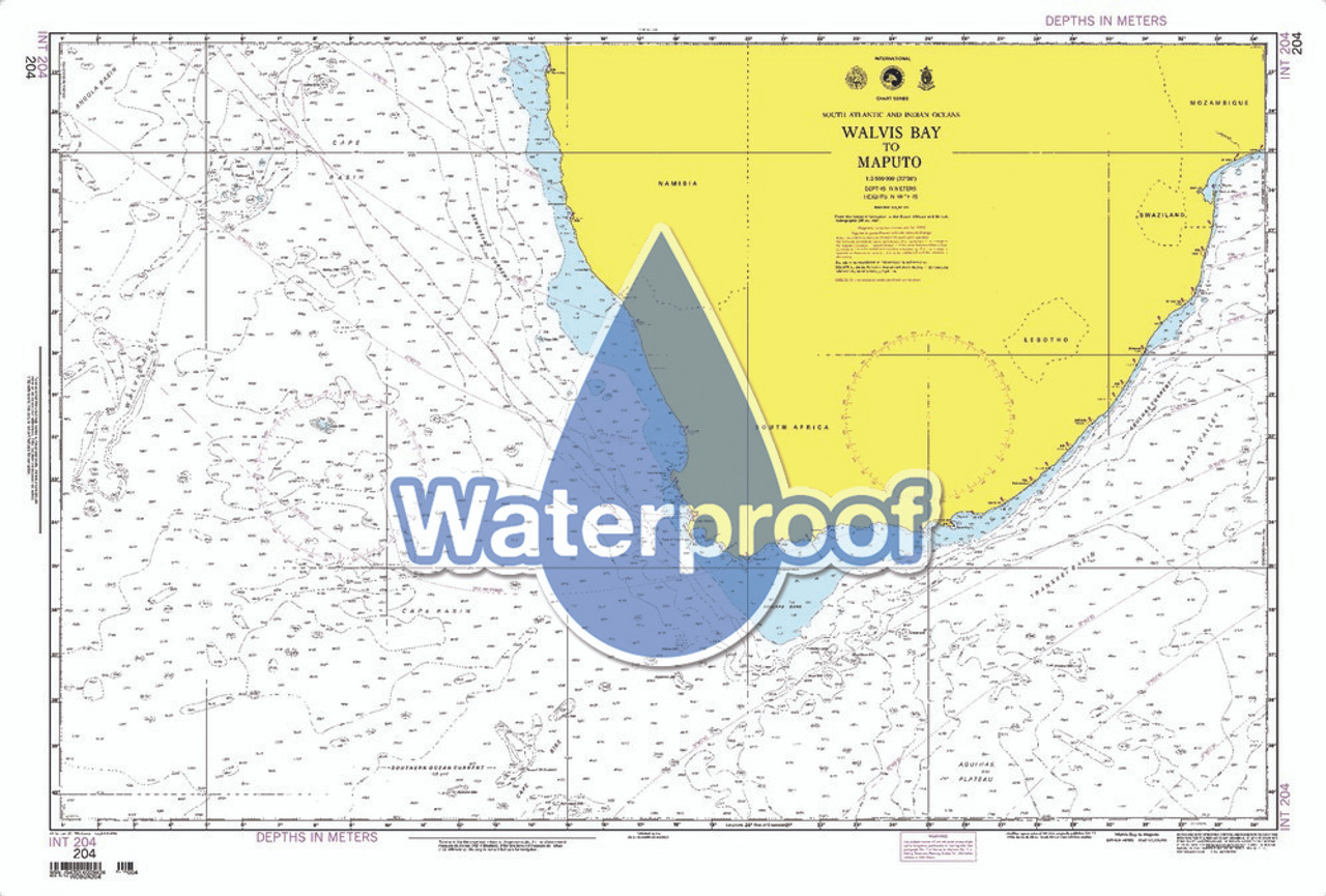 Waterproof NGA Chart 204: Walvis Bay to Maputo