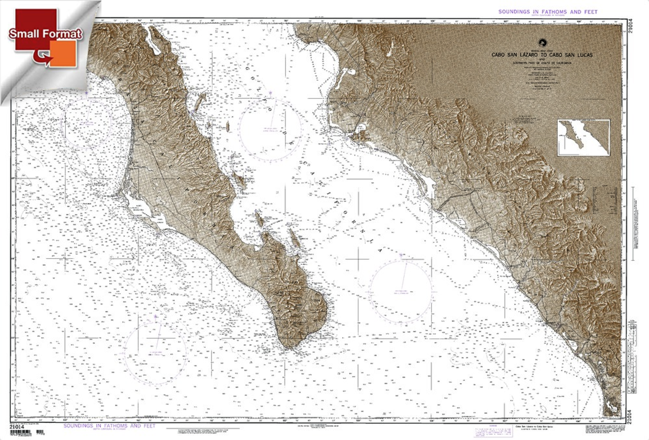 NGA Chart 21014: Mexico West Coast Cabo San Lazaro To Cabo San Lucas And Southern Part Of Golfo De Californa, Approx. Size 21" x 30" (SMALL FORMAT WATERPROOF)
