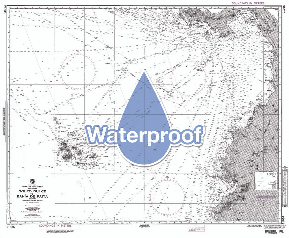Waterproof NGA Chart 21036: Golfo Dulce to Bahia de Paita