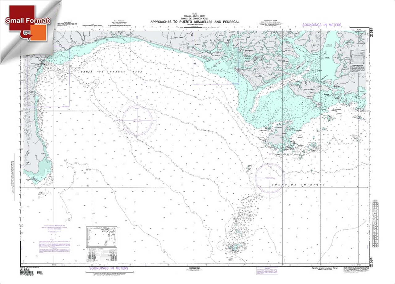 NGA Chart 21584: Approaches To Puerto Armuelles And Pedre, Approx. Size 21" x 29" (SMALL FORMAT WATERPROOF)