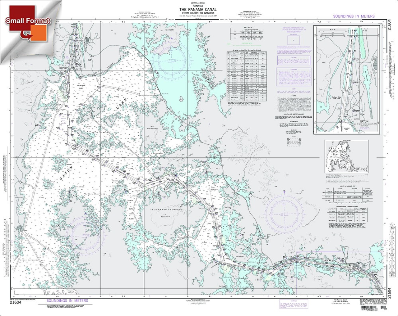 NGA Chart 21604: The Panama Canal From Gatun ToÃ¡Gamboa, Approx. Size 21" x 27" (SMALL FORMAT WATERPROOF)
