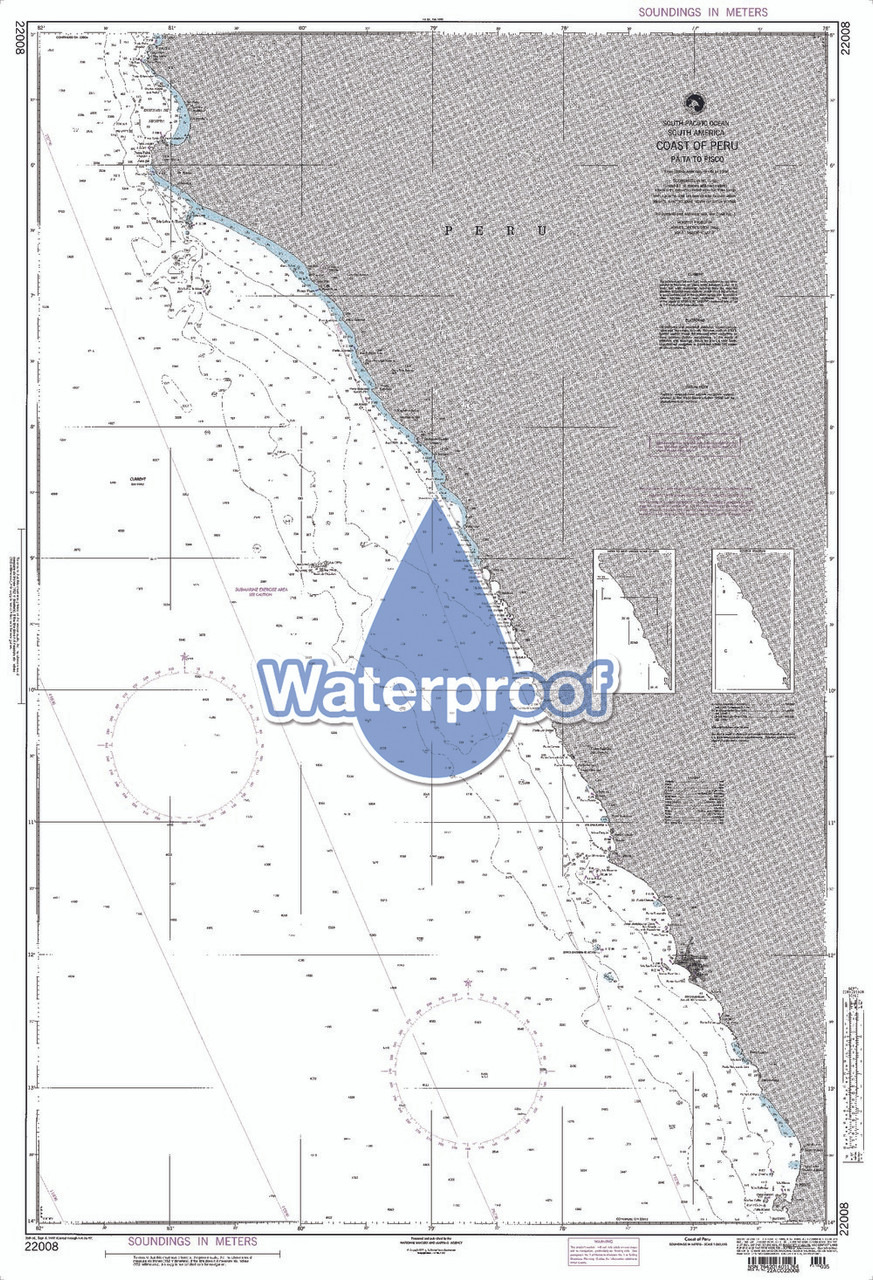 Waterproof NGA Chart 22008: Coast of Peru - Paita to Pisco