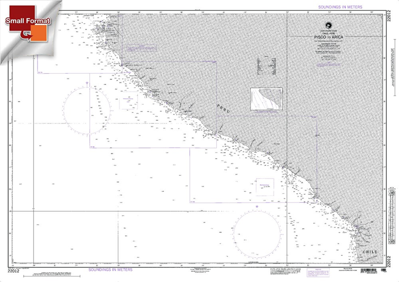 NGA Chart 22012: Coasts Of Peru And Chile Pisco To Arica, Approx. Size 21" x 30" (SMALL FORMAT WATERPROOF)