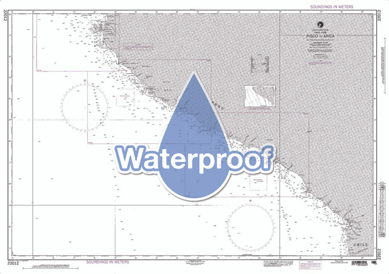 Waterproof NGA Chart 22012: Coasts of Peru and Chile Pisco to Arica