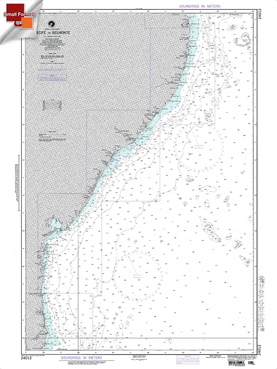 NGA Chart 24012: Recife To Belmonte, Approx. Size 21" x 28" (SMALL FORMAT WATERPROOF)