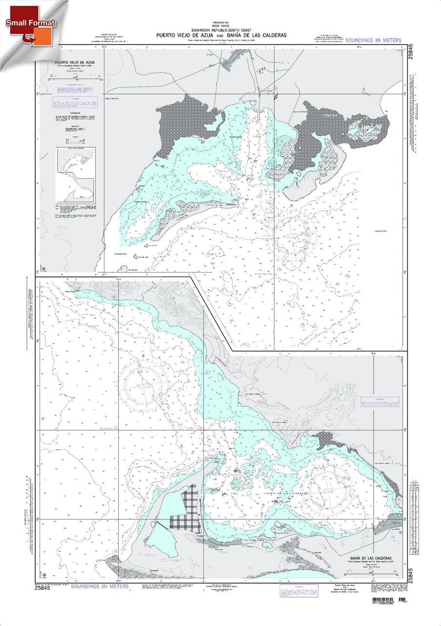 NGA Chart 25845: Puerto Viejo DeÃ¡AzuaÃ¡And Bahia De Las Calderas, Approx. Size 21" x 29" (SMALL FORMAT WATERPROOF)