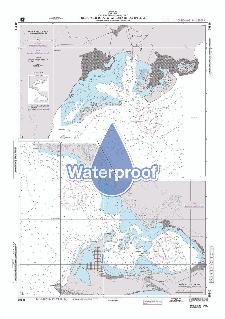 Waterproof NGA Chart 25845: Puerto Viejo de Azua and Bahia de Las Calderas
