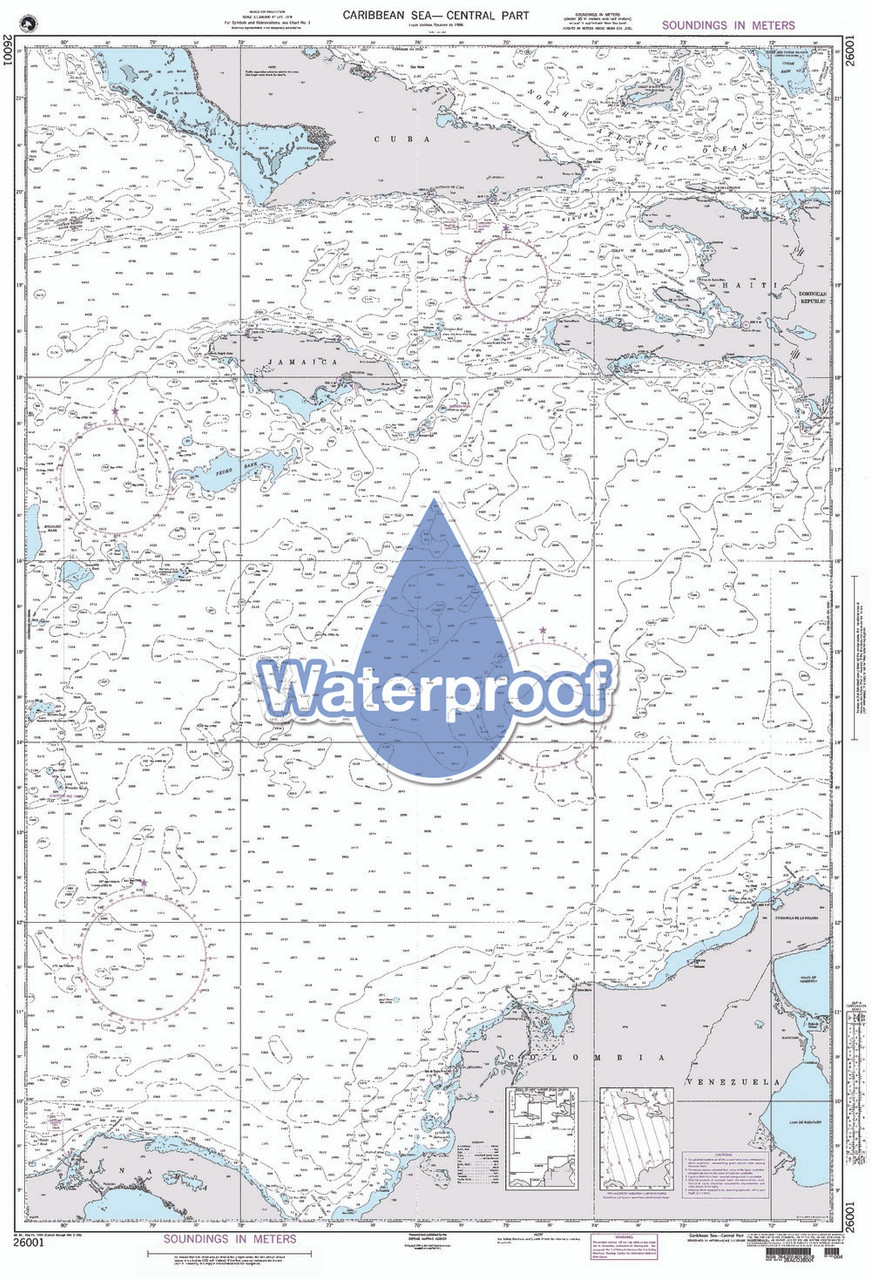 Waterproof NGA Chart 26001: Carribean Sea - Central Part