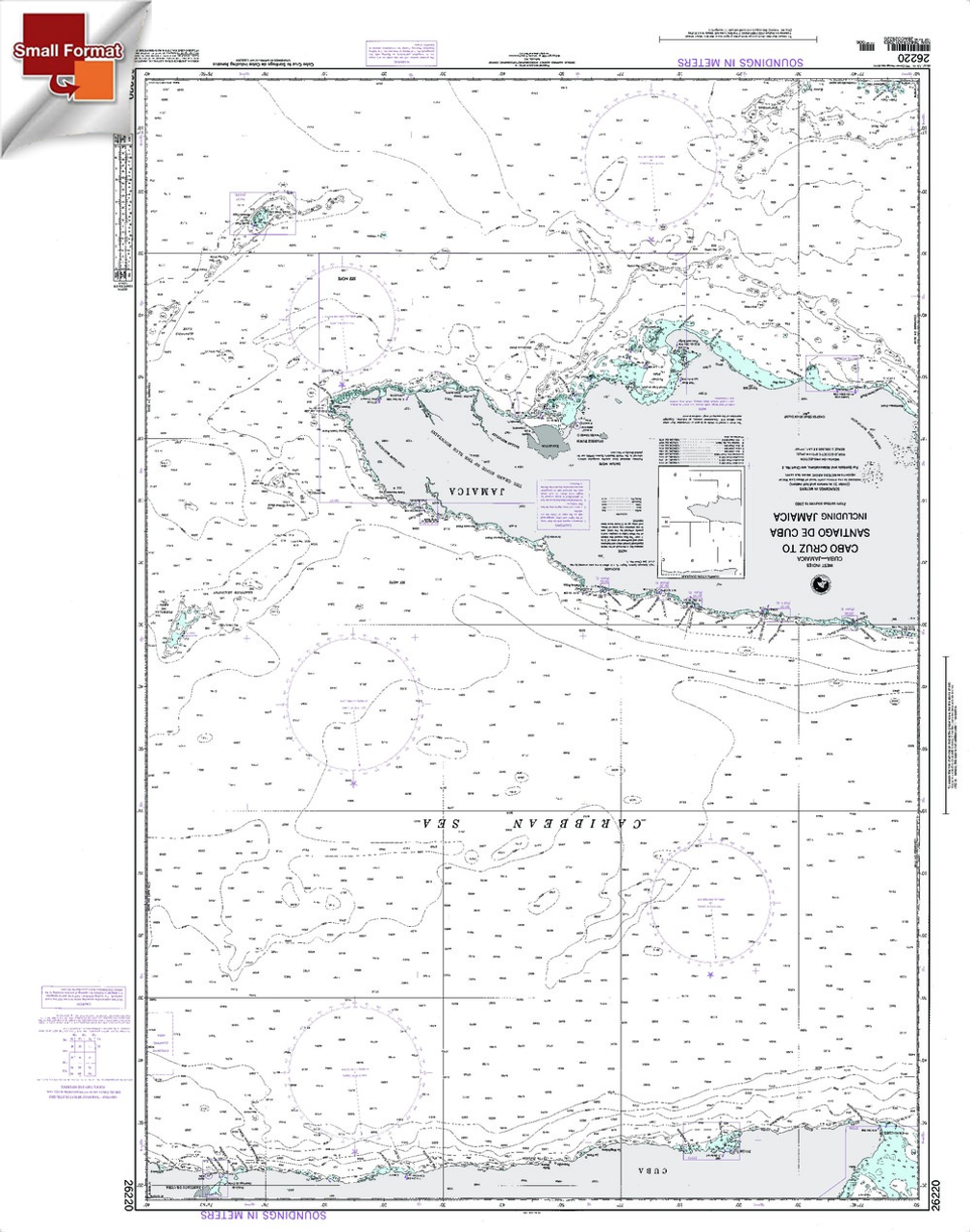 NGA Chart 26220: Cabo Cruz To Santiago De Cuba Including Jamaica, Approx. Size 21" x 28" (SMALL FORMAT WATERPROOF)